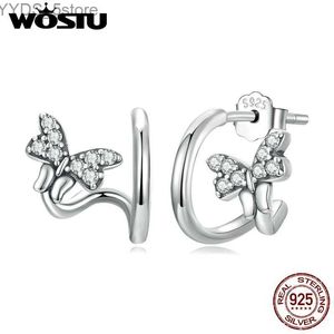 Stud WOSTU Orecchini a bottone a forma di farfalla in argento sterling 925 con zirconi brillanti Orecchini ipoallergenici per Wowem Regalo di nozze Gioielleria raffinata YQ231107