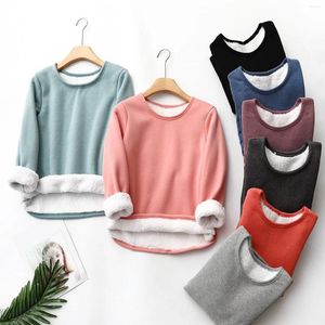 Women's Hoodies Women Casual Solid Shirt Thick Fleece Sweatshirt Winter Round Neck Warm Soft Fashion Underwear Top