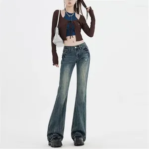 Jeans femininos americanos vintage cintura baixa micro irregular feminino bordado feito velho high street picante menina slim fit calças de chão