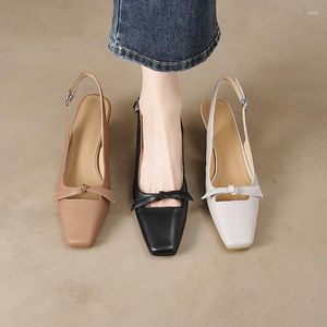 Sandals Women Natural Leather 22-25cm Soft Sheepskin Pigskin Full Bow Knot Muller Vintage Summer Shoes