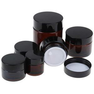 5g 10g 15g 20g 30g 50g 100g Amber Brown Glass Face Cream Jar Refillable Round Bottle Cosmetic Makeup Lotion Storage Container LL