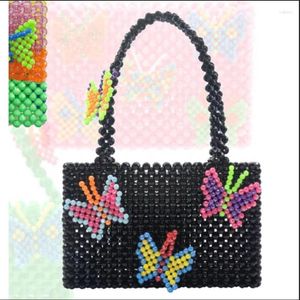 Evening Bags Advanced Self Dried Acrylic Butterfly Design Women's Bag Handwoven Beaded Fashion Black One Shoulder Handbag Customization