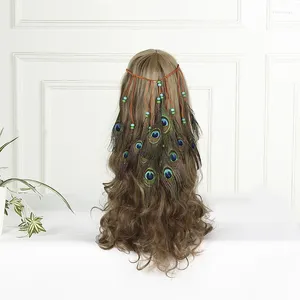 Grampos de cabelo boêmio moda pavão pena casamento banda hippie acessórios étnicos borla cocar