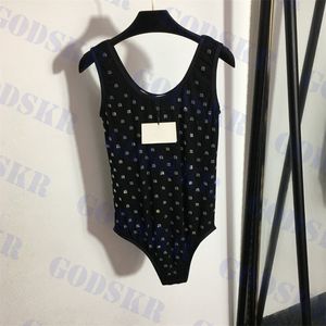 Costume da bagno intero da donna con bikini a diamante e lettera intera Costume da bagno intero nero classico