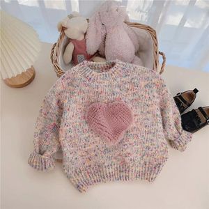 Kardigan Little Girl S Trójwymiarowa miłość kolor SWEATER Dzieci Odzież jesień zima dziewczyny moda słodka dzianina 230407