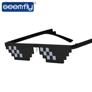 Sonnenbrille scheinbar Flüchtlingsbrille Frauen Männer polygonale Marke Thug Life Sonnenbrille Mosaik Maskuline 8 -Bit -Stil Pixel Sonnenglas Mode C240411