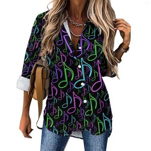 女性用ブラウス音楽カジュアルブラウス長袖8番目のノートランダムな印刷トレンディストリートウェア特大のシャツグラフィックトップバースデーギフト