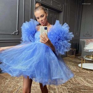 Party Dresses Cascading Ruffles Puffy Sleeves Homecoming Ruched Short Prom Gowns Zipper Back Princess Bride Wear Vestidos