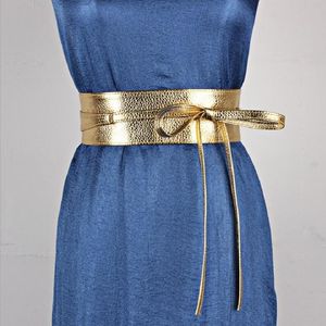Bälten guld snörning pu läder designer bred korsett rem för kvinnor flickor hög midja bantning bälte bälte slipsar bågband
