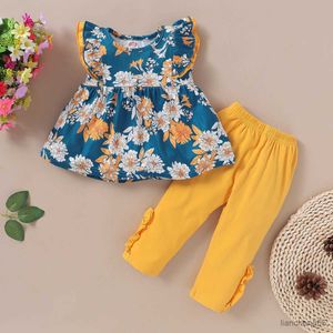 Clothing Sets 1-6T Kids Baby Girl Clothing Set Sleeveless Flower T-shirt Solid Colored Pants 2PCS Children Girl Banquet Costume