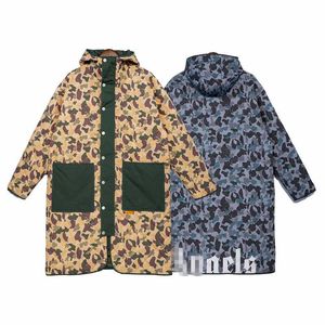 Palm Chaopai Angel Camo Large Pocket Medium Long Hooded Cotton Coat Men's and Women's Loose