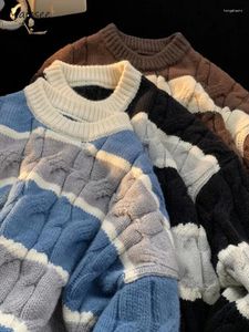 Maglioni da uomo A righe Uomo Inverno Caldo Quotidiano Contrasto di colore Tutto-fiammifero Accogliente Blocco Vitalità Retro Slouchy Stile Hong Kong Streetwear