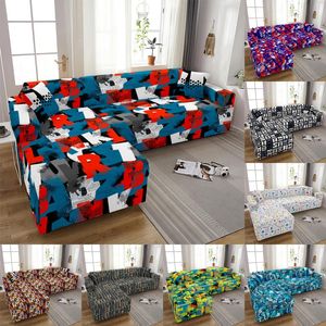 Chair Covers Abstract Letter Elastic Sofa For Living Room Fully-wrapped L Corner Slipcover Sectional Couch Cover Set