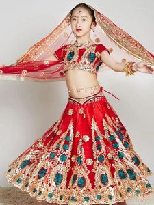 Stage Wear Dance Lengha Performance Dress Boutique Embroidered Children's Set Bollywood Style