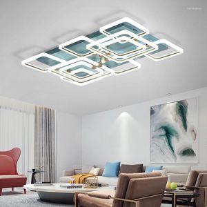 Deckenleuchten Moderne LED Kronleuchter Lampen mit quadratischem Rahmen kreatives blaues Licht für Wohnzimmer Schlafzimmer Küche Innenbeleuchtungi