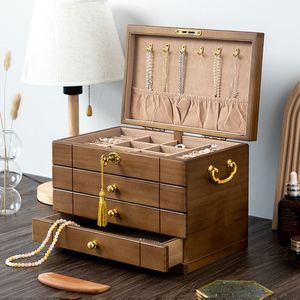 Jewelry Settings Drawer Box Organizer Necklace Earrings Storage Chinese Style Wooden Large High Capacity Luxurious Zealand Pine 230407