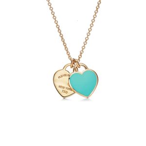 Tiffanylris Ecklace TシリーズS925スターリングシルバーメッキローズゴールドハート型ドロップエナメルラブペンダントネックタイホームカラーチェーンデザイナージュエリーTIFF