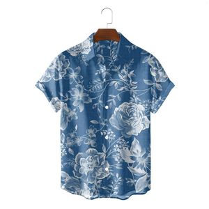 Mäns casual skjortor färgglada blomma 3d tryck Hawaiian skjorta lös sommar kort ärm herrmode topp