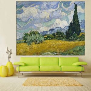 Wheat Field with Cypresses, 1889 by Vincent Van Gogh Oil Painting Reproduction on Canvas Wall Art Home Decor Hand Painted