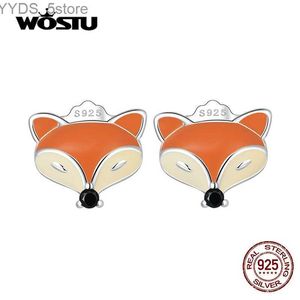 Stud WOSTU 925 Sterling Silver Cute Fox Ear Studs Mini Animal Stud Brincos para Mulheres Trendy Color Brincos Fine Party Jewelry YQ231107