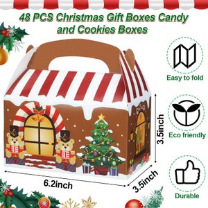 Noel Süslemeleri Tedavi Kutuları 3D Gingerbread House Cardboard Cookie Good Gable Şeker Çantaları Kulplarla Noel Kağıt Hediyesi Holida Otjpl