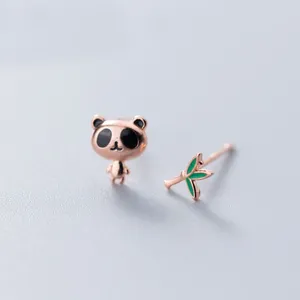 Stud Earrings MloveAcc 925 Solid Real Sterling Silver Jewelry Fashion Asymmetric Panda Bamboo Earring For Teens Daughter Girl