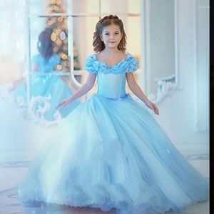 Abiti da ragazza Festa di fiori azzurri con morbido tulle Principessa Prima comunione Compleanno Matrimonio Prom Personalizzazione