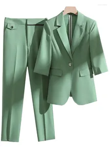 Women's Two Piece Pants Female Spring Summer Pant Suit Women Khaki Green Blue Pink Business Work Wear Formal 2 Set Blazer For Office Ladies