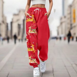 Women's Pants Merry Christmas For Women Fashion Trousers Cartoon Reindeer Print Bottom Sweatpants Vacation Sports Jersey Pocket