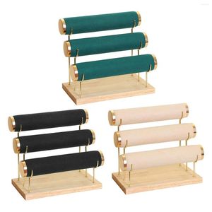 Jewelry Pouches Bamboo Wood Velvet Bracelet Chain Watch T-Bar Rack Hard Display Stand For Store Bangle Necklace Organizer Headband