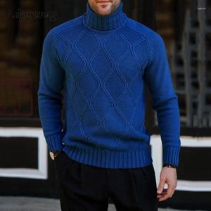 Suéter masculino Slim Fit Turtleneck Mens Sweater Clássico Geométrico Jacquared Tricô Jumper Tops Outono Casual Cor Sólida Manga Longa