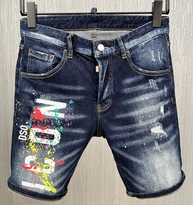 DSQ2 herres designer sommar skinny rippade cool kille kausal hål denim dsq fit jeans tvättade kort byxa 601-1