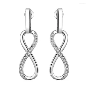 Brincos de garanhão romântico feminino 925 prata esterlina amor eterno infinito para mulheres símbolo 8 em forma de torcido longo orelha jóias