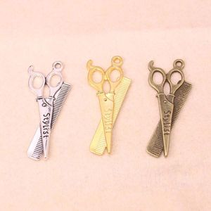 Charms 6st Barber Scissor Comb Zinc Alloy Pendant Jewelry DIY Handgjorda örhängen Armband Necklace 24 53mm