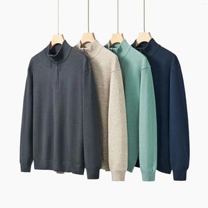 Men's Sweaters Solid Color O-Neck Thicken Sweater Autumn Winter Half High Collar Zipper Simple Long Sleeve Fashion Loose Casual Pullovers