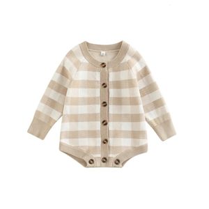 Rompers 0-2 år Born Girls 'Sticked Solid Long Sleeve Baby Girls' Sweater Top Spring and Autumn Clothing 230408