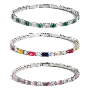 CHARM BRACELETS Gümüş Parlak Renkli Kristal Tenis Kadınlar Erkekler Lüks Buzlu Çıkış Kübik Zirkonya Bilezik Elinde Hippi Takı