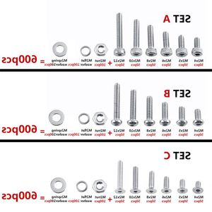 FREESHIPPING 600pcs/세트 헥스 소켓 나사 너트 볼트 구색 키트 M2 304 스테인레스 스틸 와셔 패스턴 가구 수리 도구 WQVJG