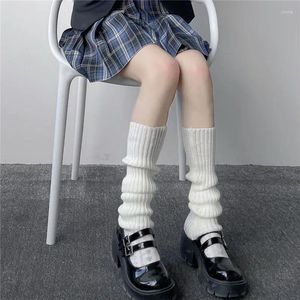 Calzini da donna tinta unita giapponese JK da donna caldi protezioni per ginocchia invernali unsex maniche per gambe lavorate a maglia a tubo alto ispessito