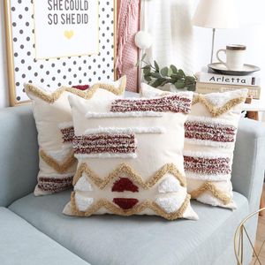 Pillow /Decorative Nordic Geometric Tufted Embroidery Throw Cover Plush Pillowcover Living Room Sofa Outdoors Home Pillowcase