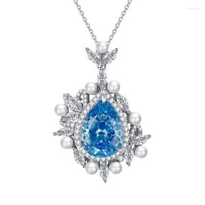 Pendants 2023 925 Silver Pear 11 15 Sea Blue Treasure High Carbon Diamond Water Drop Pendant Women's Versatile Necklace