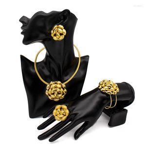 Naszyjne kolczyki Zestaw Fashion 24K Gold Splated Penring Earring Pierścienie Brzeczeni Zestawy Kobiety włoski brazylijski afrykański ślub ślubny 4PCS