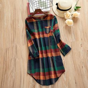 Casual Dresses Dress for Women Beach Vacation Long Sleeve Loose Plaid Prints Skjorta Midi Boho Autumn