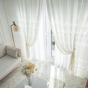 Perde lüks şeffaf perdeler oturma odası yatak odası kremsi beyaz voil geometri işlemeli tül kalınlaştırıcı katı gazlı kuşak Avrupa