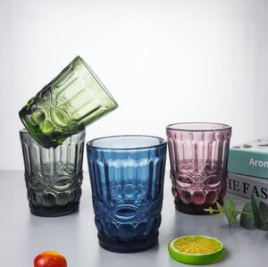 Retro Heat Resistant Water Cup Colorful Glass Embossed Wine Cup Creative Whiskey Tea Straight Drink Mug Charming Cup