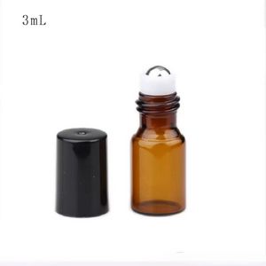 Partihandel 3 ml 5 ml Amber Glass Roll On Bottle Travel Essential Oil Parfymflaska med rostfritt stål Bollar Factory Outlet