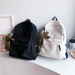 School Bags Solid Color Schoolbag Female College Student Korean Style Canvas Minimalism Japanese Large Capacity Backpack