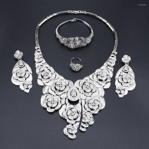 Серьги ожерелья устанавливают Oeoeos Дубай Серебряный серебряный для женщин Африканские браслетные кольца Свадебные свадебные аксессуары