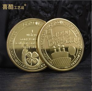 Konst och hantverk födelsedagstårta minnesmynt fyra bladklöver Lucky Gold Silver -mynt