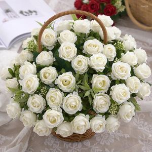 Flores decorativas 10 cabeças de seda artificial rosa peônia casa jardim festa decoração casamento artesanato natal plantas falsas decoração vaso